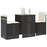 Bistroset 3-delig poly rattan zwart met kussens