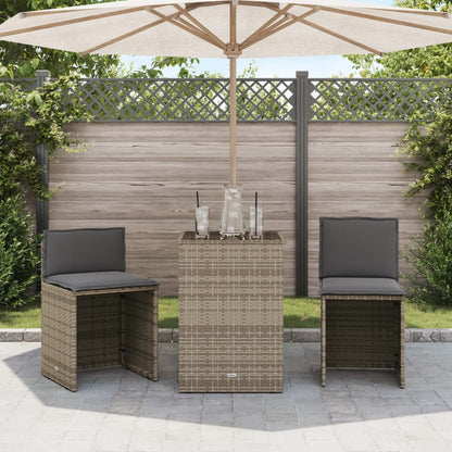 3-delige Bistroset met kussens poly rattan grijs