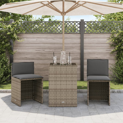3-delige Bistroset met kussens poly rattan beige