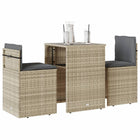 3-delige Bistroset met kussens poly rattan lichtgrijs