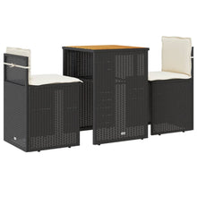 3-delige Bistroset met kussens poly rattan zwart