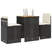 Bistroset 3-delig poly rattan zwart met kussens