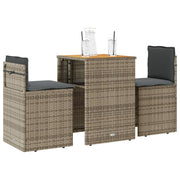 Bistroset 3-delig poly rattan grijs met kussens