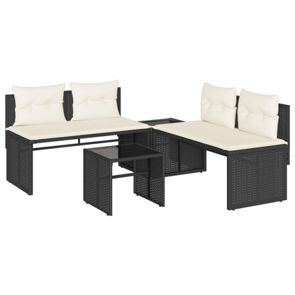 4-delige Loungeset met kussens poly rattan zwart