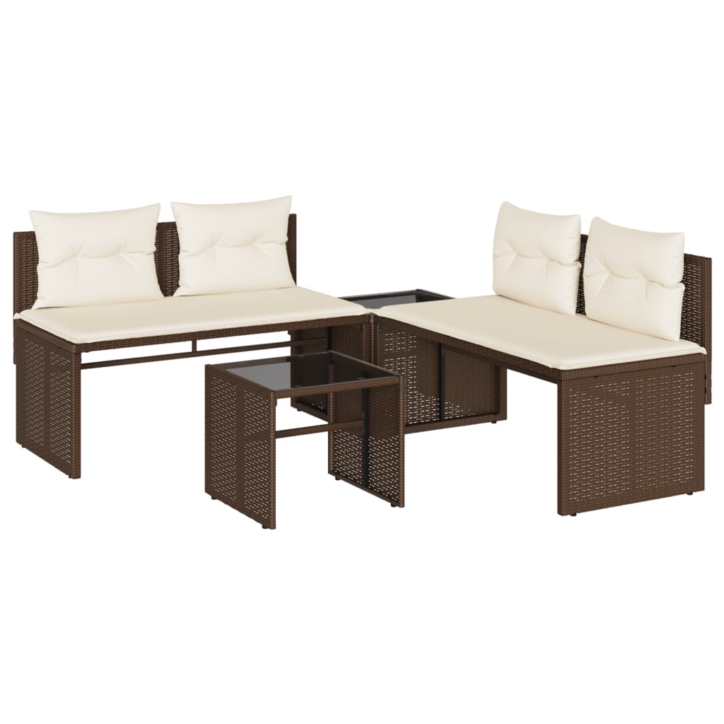 4-delige Loungeset met kussens poly rattan bruin