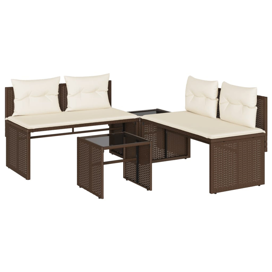4-delige Loungeset met kussens poly rattan bruin