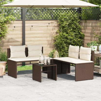 4-delige Loungeset met kussens poly rattan bruin
