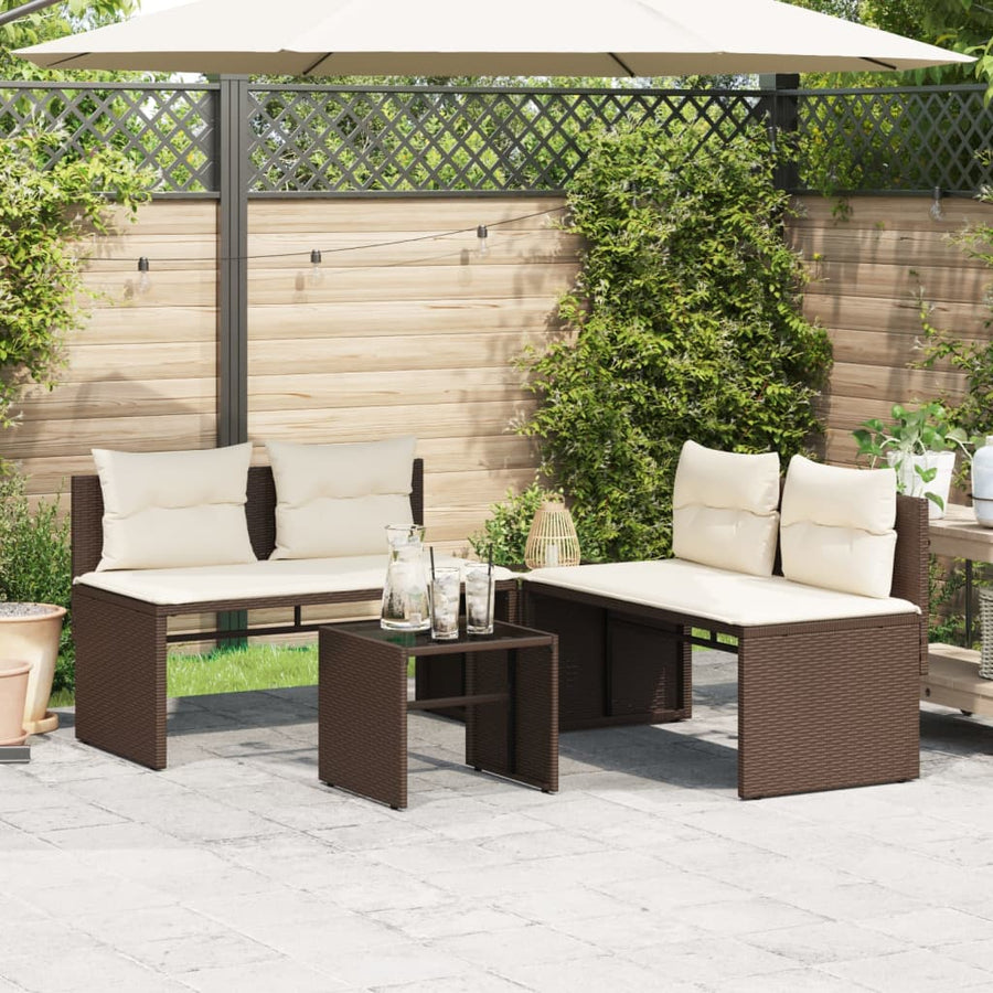 4-delige Loungeset met kussens poly rattan bruin