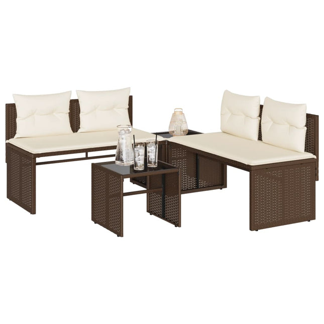 4-delige Loungeset met kussens poly rattan bruin