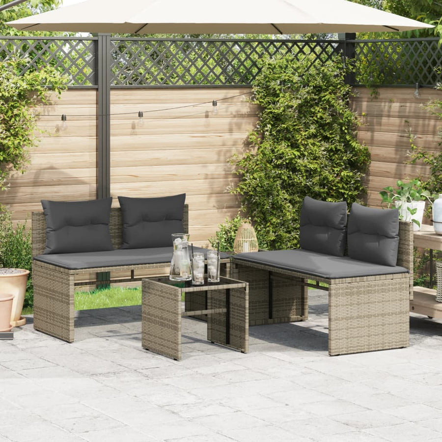 4-delige Loungeset met kussens poly rattan grijs
