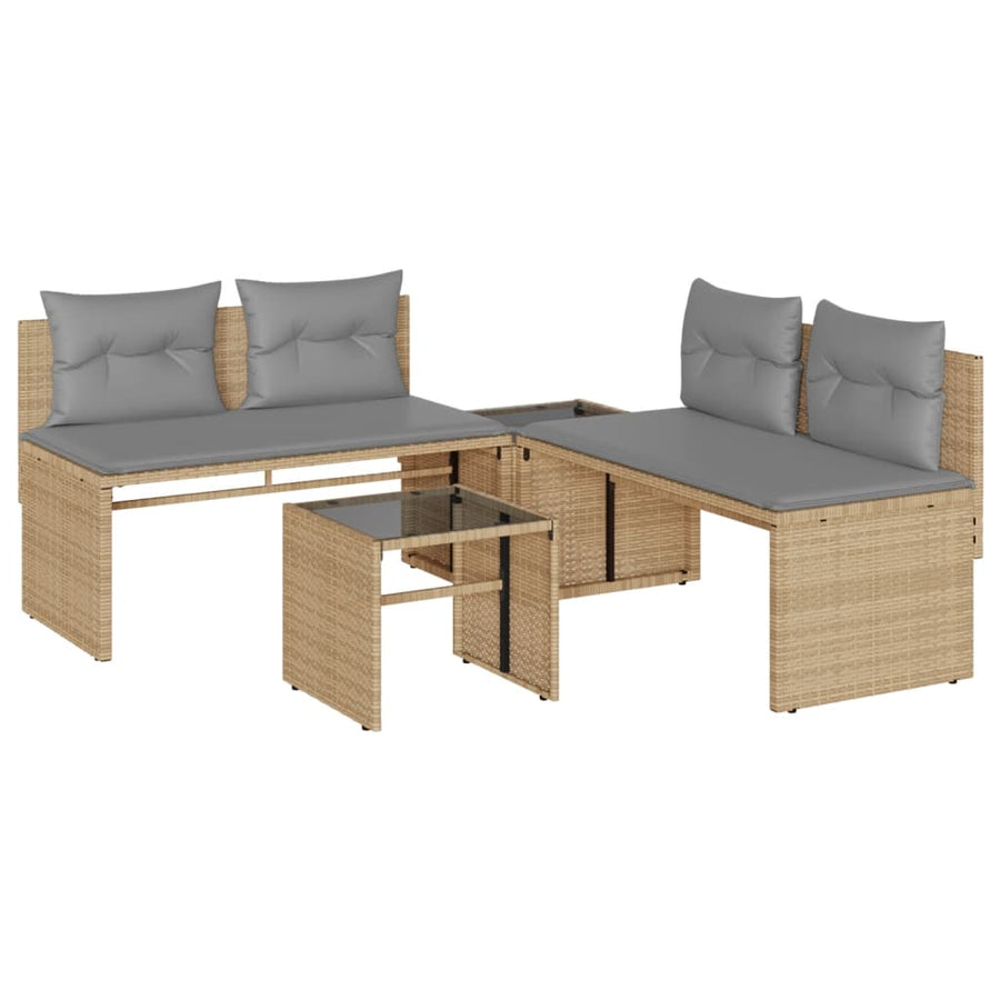 4-delige Loungeset met kussens poly rattan beige