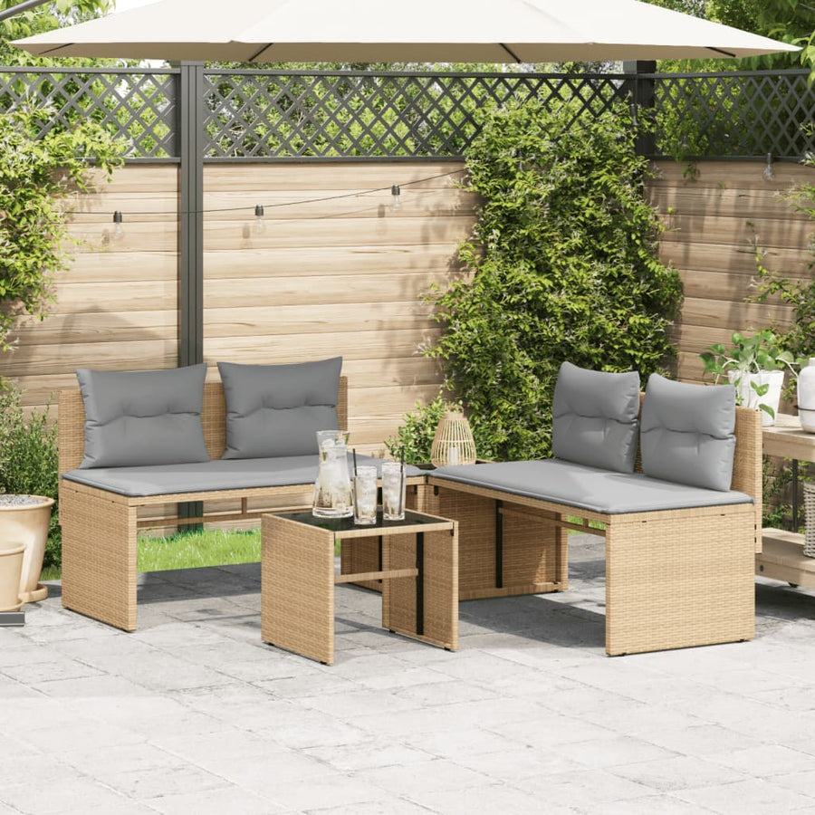 4-delige Loungeset met kussens poly rattan beige