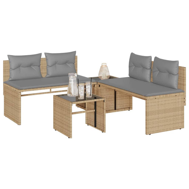 4-delige Loungeset met kussens poly rattan beige