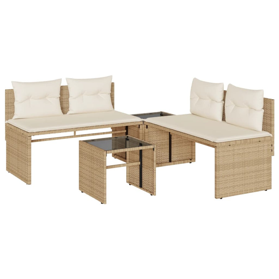 4-delige Loungeset met kussens poly rattan beige