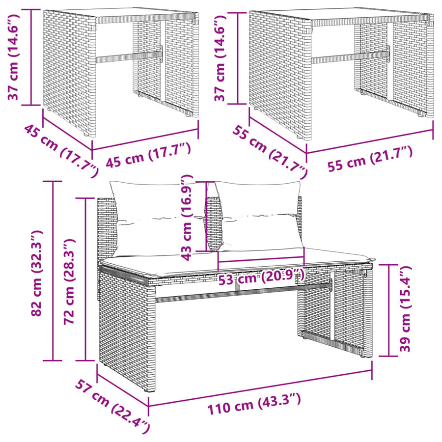 4-delige Loungeset met kussens poly rattan beige