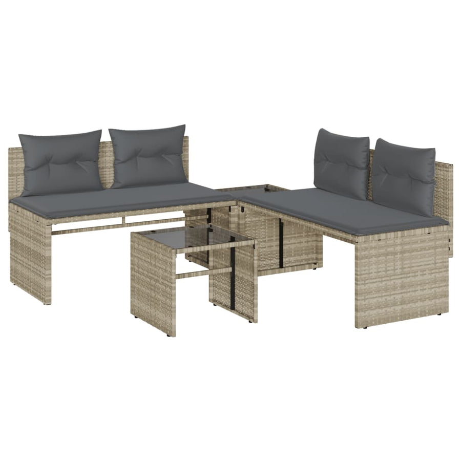 4-delige Loungeset met kussens poly rattan lichtgrijs