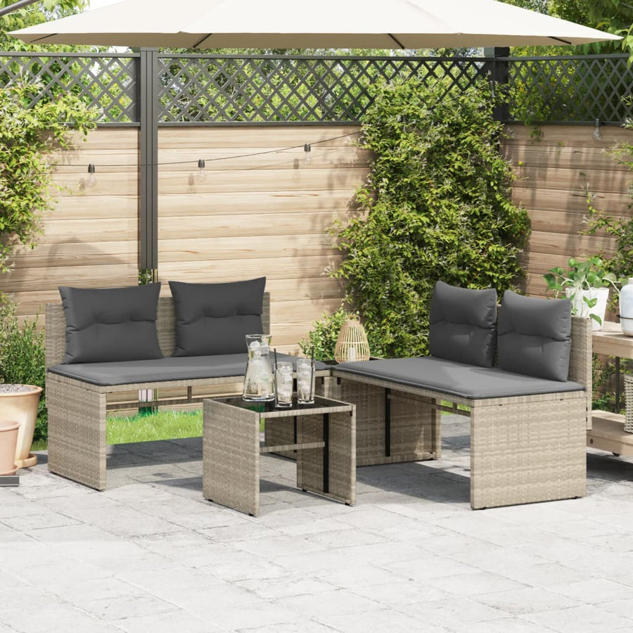4-delige Loungeset met kussens poly rattan lichtgrijs