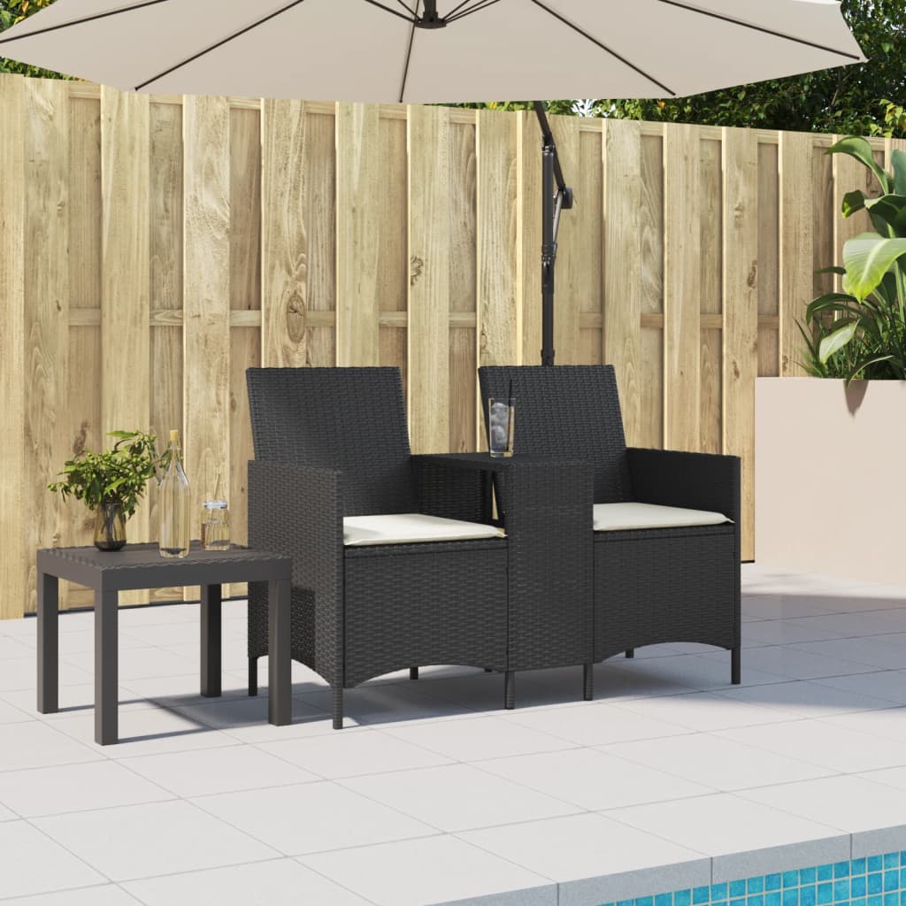 Tuinbank 2-Zits Met Tafel En Kussens Poly Rattan 1