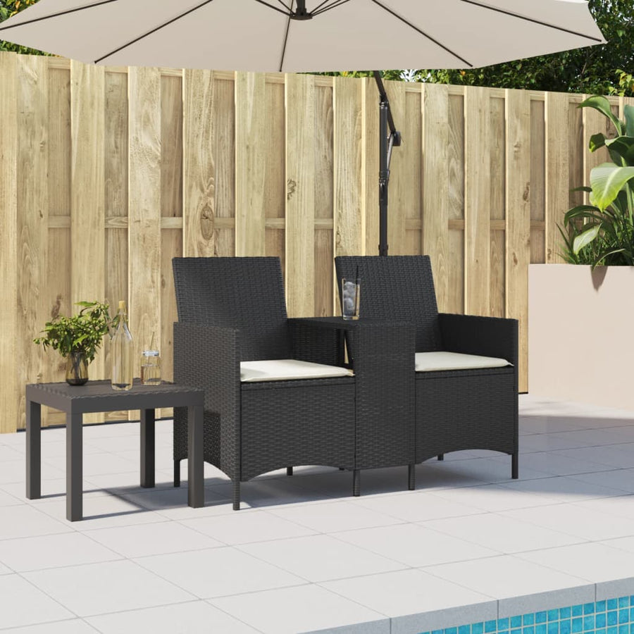 Tuinbank 2-Zits Met Tafel En Kussens Poly Rattan 1