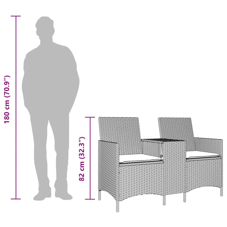 Tuinbank 2-Zits Met Tafel En Kussens Poly Rattan 1