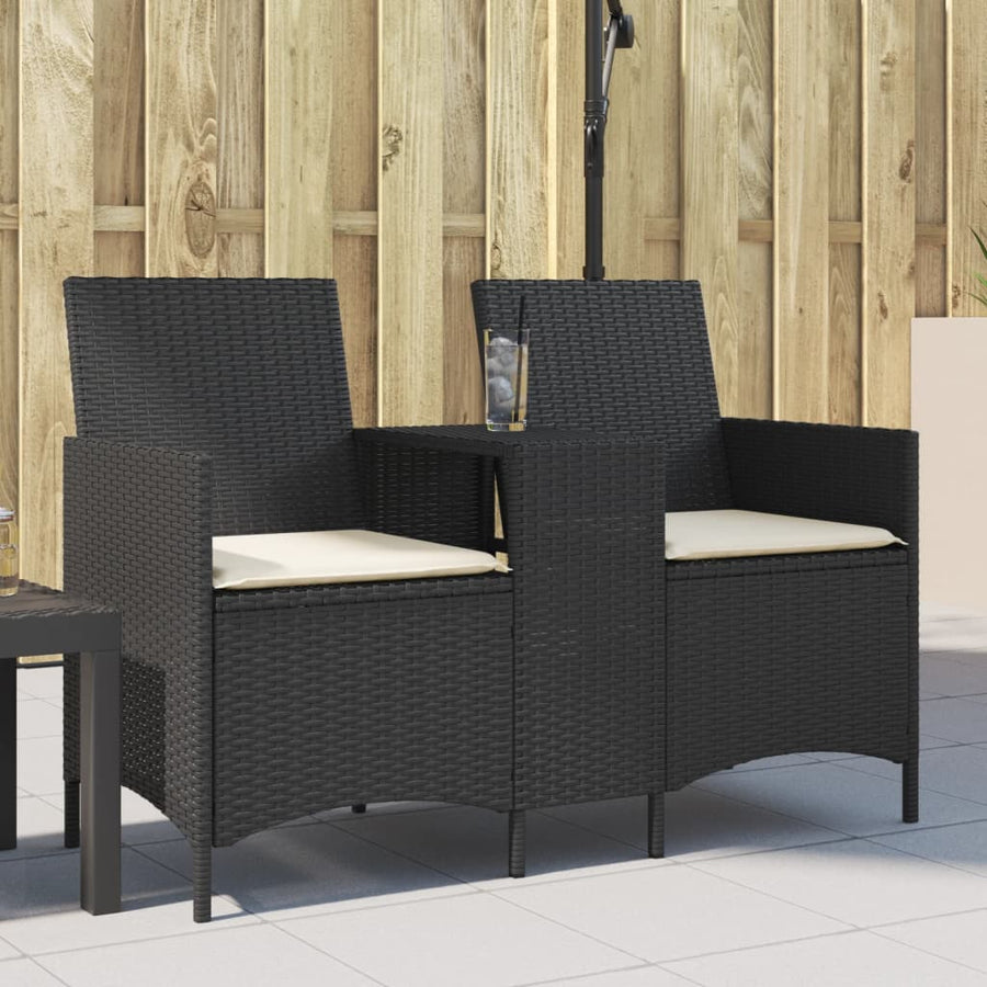 Tuinbank 2-Zits Met Tafel En Kussens Poly Rattan 1