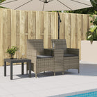 2-seater garden bench with table and cushions poly rattan grey
