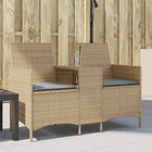 2-seater garden bench with table and cushions poly rattan beige