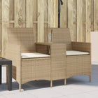 2-seater garden bench with table and cushions poly rattan beige