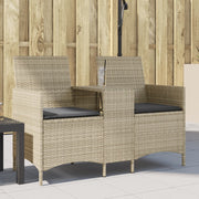 Tuinbank 2-zits poly rattan lichtgrijs met tafel