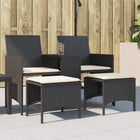 Tuinset poly rattan 2-zits met tafel en voetenbanken zwart