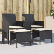Tuinset poly rattan 2-zits met tafel en voetenbanken zwart