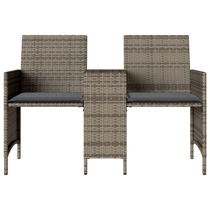 Tuinbank 2-zits met tafel en voetenbanken poly rattan grijs