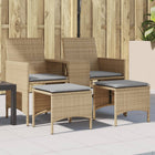 Tuinbank 2-zits poly rattan beige met tafel en voetenbanken