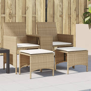 Tuinbank 2-zits poly rattan beige met tafel en voetenbanken