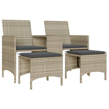 Tuinbank 2-zits tafel en voetenbanken poly rattan lichtgrijs