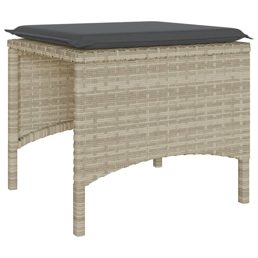 Tuinbank 2-zits tafel en voetenbanken poly rattan lichtgrijs