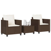 Bistroset 3-delig poly rattan bruin met kussens
