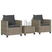 Bistroset 3-delig poly rattan grijs met kussens