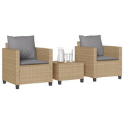 Bistroset 3-delig poly rattan beige met kussens
