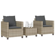 Bistroset 3-delig polyrattan lichtgrijs met kussens