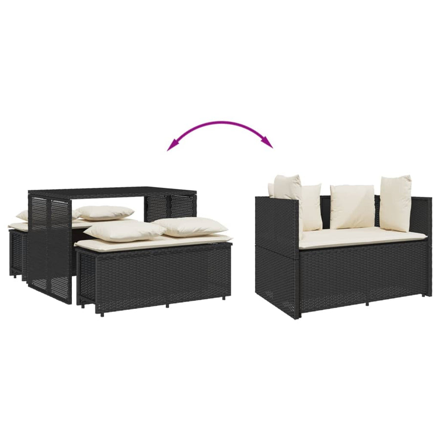 3-delige Tuinset met kussens poly rattan zwart