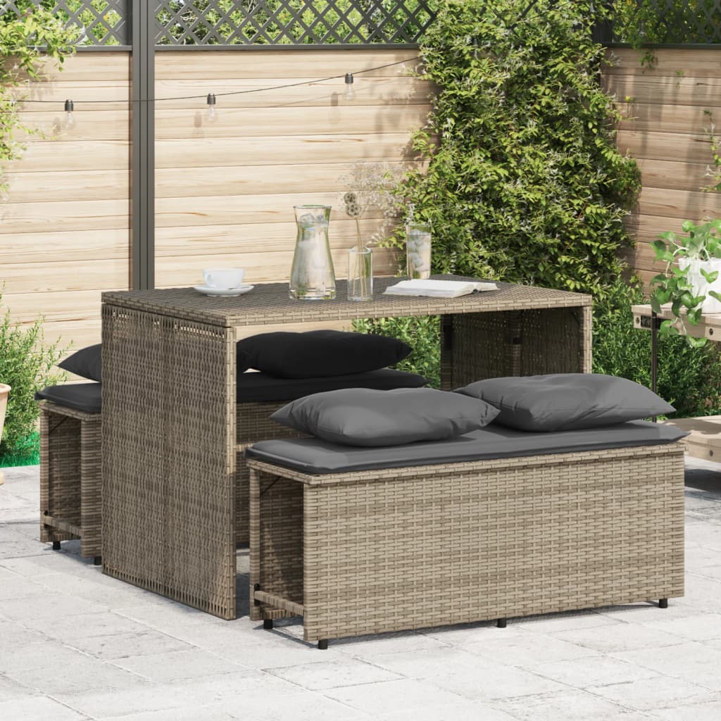 3-delige Tuinset met kussens poly rattan grijs
