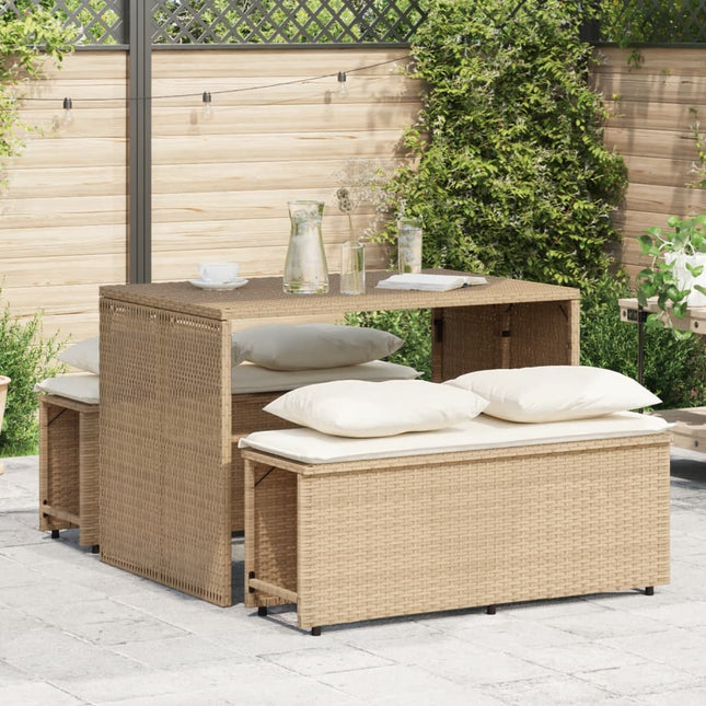 3-delige Tuinset met kussens poly rattan beige