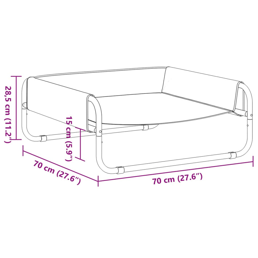 Hondenmand Verhoogd Oxford Stof En Staal Antracietkleurig 70 x 70 x 28,5 cm