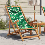 Strandstoel eucalyptushout stof groen bladpatroon inklapbaar