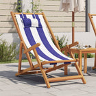 Foldable beach chair eucalyptus wood and blue and white fabric