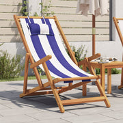 Strandstoel inklapbaar eucalyptushout stof blauw wit