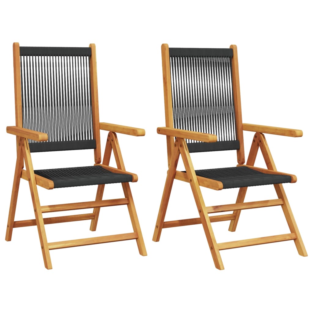 Tuinstoelen 2 st massief acaciahout en polypropeen zwart