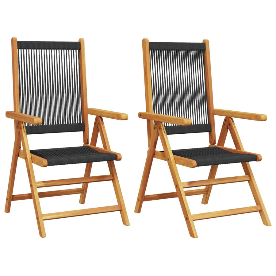 Tuinstoelen 2 st massief acaciahout en polypropeen zwart
