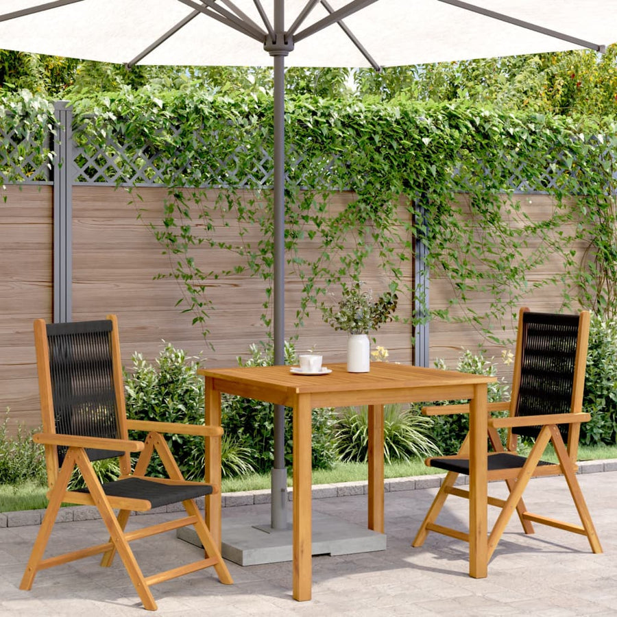 Tuinstoelen 2 st massief acaciahout en polypropeen zwart